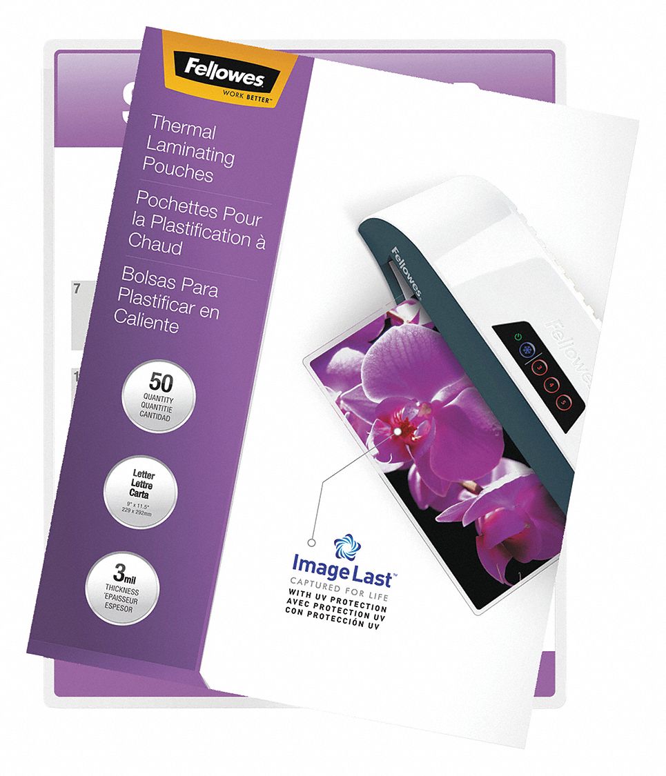 FELLOWES, Laminating Pouches,w/UV,3mil,11.5x9,PK50 56XF9152225