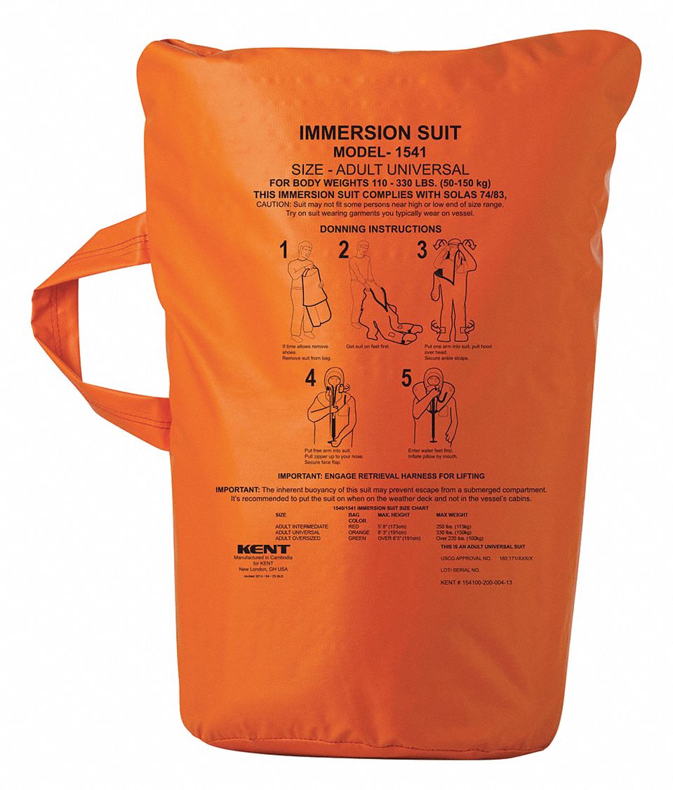 KENT SAFETY, Orange, 59ME32, Immersion Suit Replacement Bag 59ME35