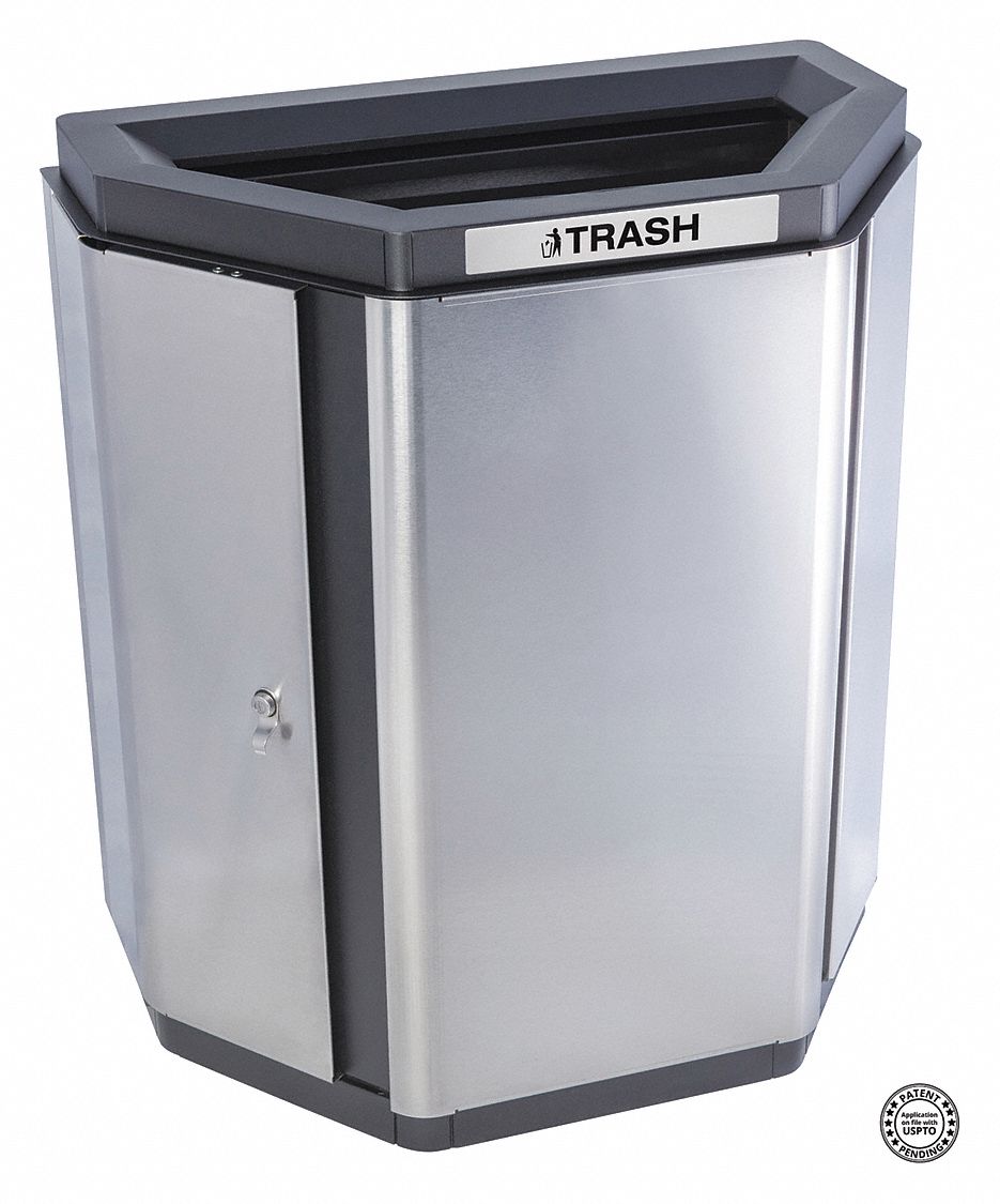 TOUGH GUY 32 gal HalfHexagon Recycling Can, Metal, Silver 416J30