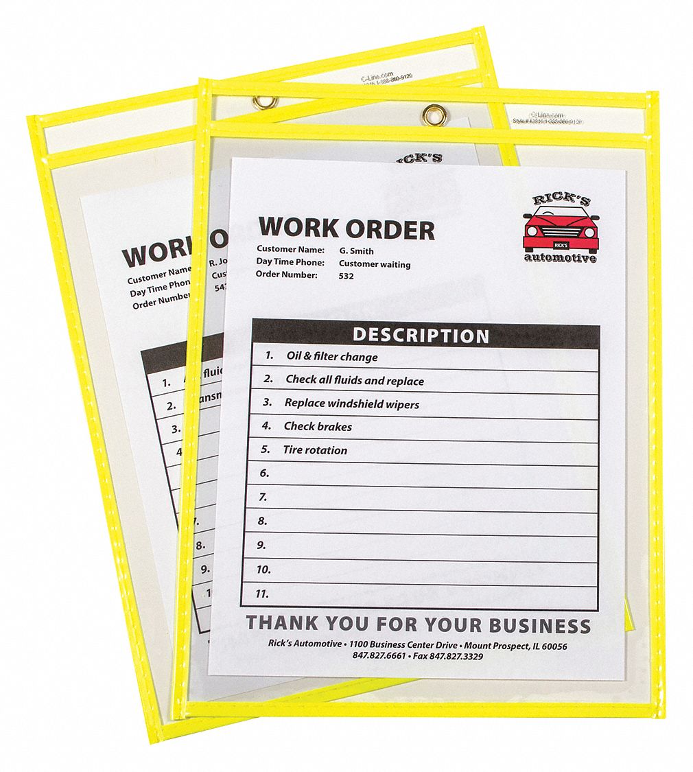 CLINE PRODUCTS, Shop Ticket Holder,Yellow,9 x 12",PK15 59PC8243916