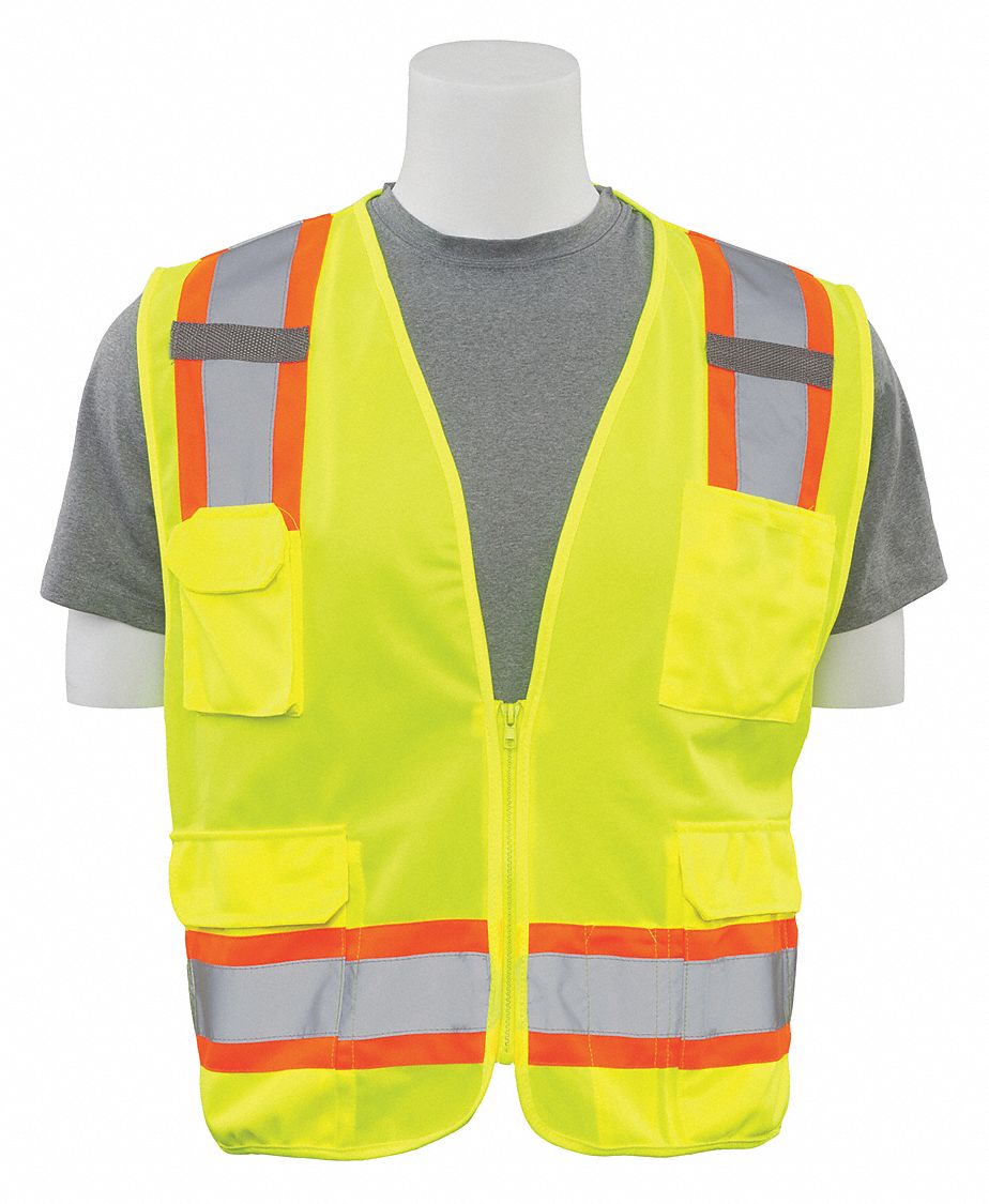 ERB SAFETY, ANSI Class 2, M, Safety Vest,ANSI,HiViz,Lime,M 59ZN76