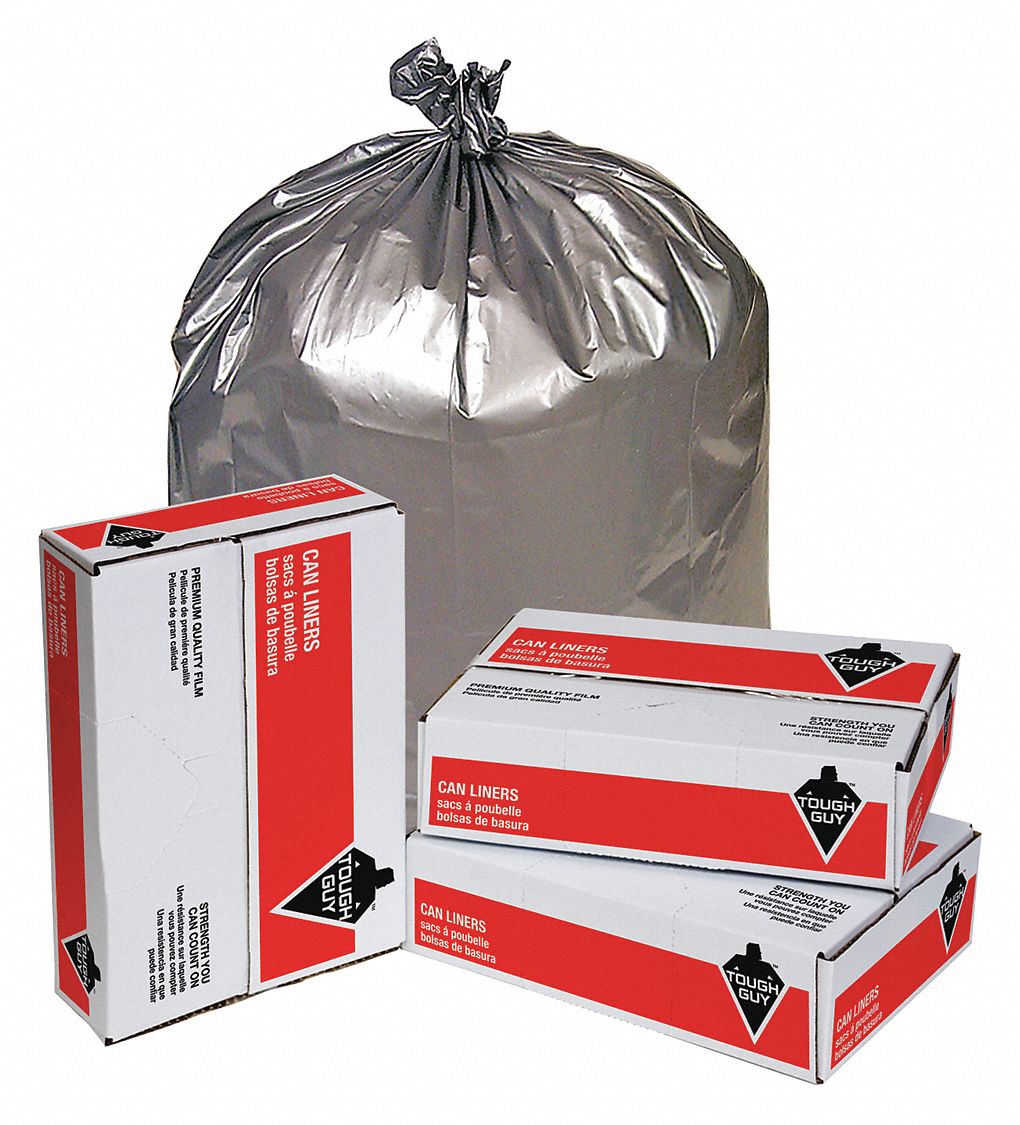 TOUGH GUY Trash Bags 56 gal Capacity, 43 in Wd, 49 in Ht, 1.7 mil