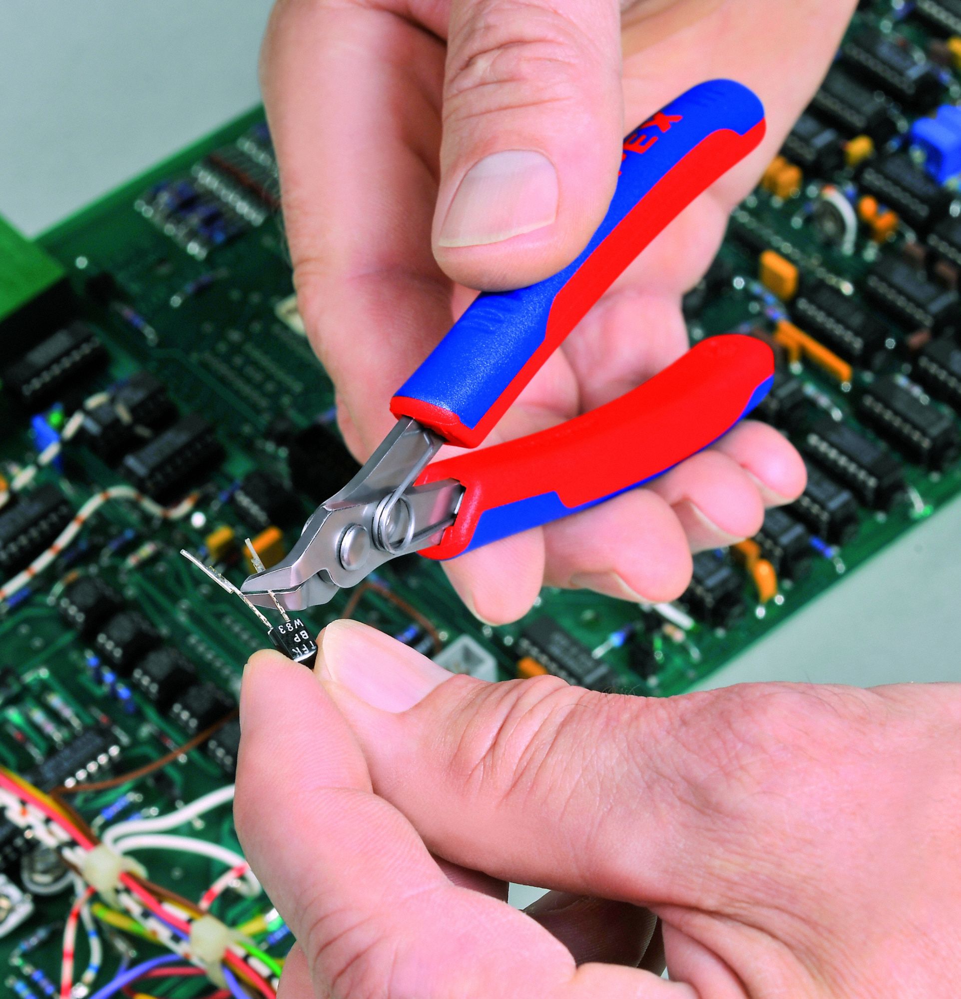 KNIPEX Electronic Plier,4 29/32 in Overall Length,Flush Cutting Action