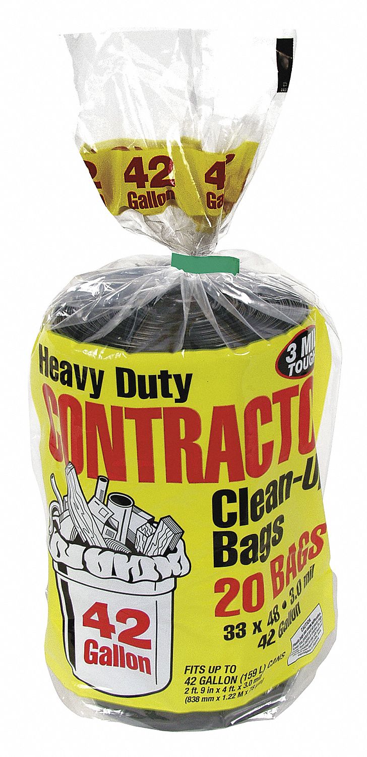 TOUGH GUY Trash Bag, 42 gal, LLDPE, Coreless Roll, Black, PK 20 5AU51