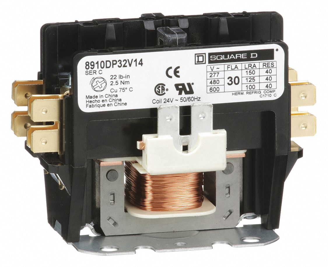 SQUARE D 24V AC Definite Purpose Contactor; No. of Poles 2, 30 Full