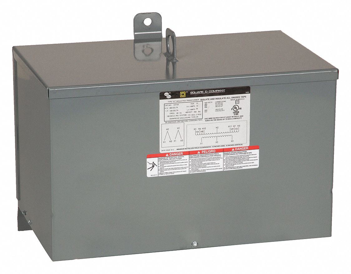 SQUARE D 6 kVA Three Phase Transformer, Input Voltage 480V AC Delta