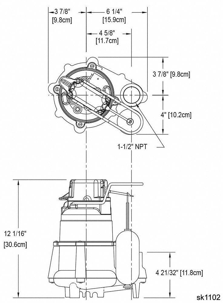ZOELLER Submersible Sump Pump, 1/2 HP, Cast Iron, 115V AC, Vertical