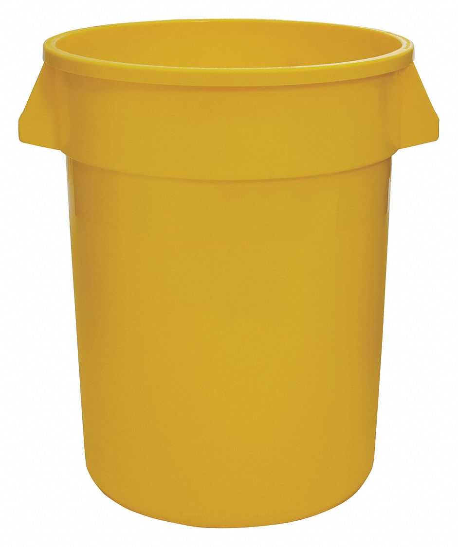 TOUGH GUY 44 gal Round Trash Can, Plastic, Yellow 5DMU25DMU2 Grainger