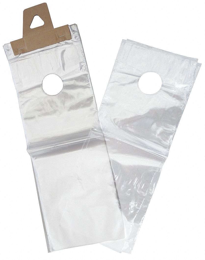 GRAINGER APPROVED Open End Poly Bag, Doorknob Bag Features, Flat Bag
