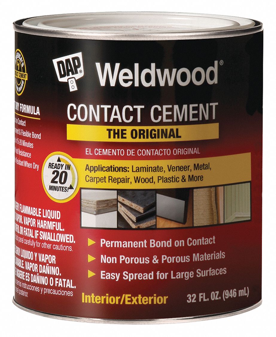 DAP Contact Cement Weldwood Original, Gen Purpose, 1 qt, Can, Tan, WaterResistant 5E094