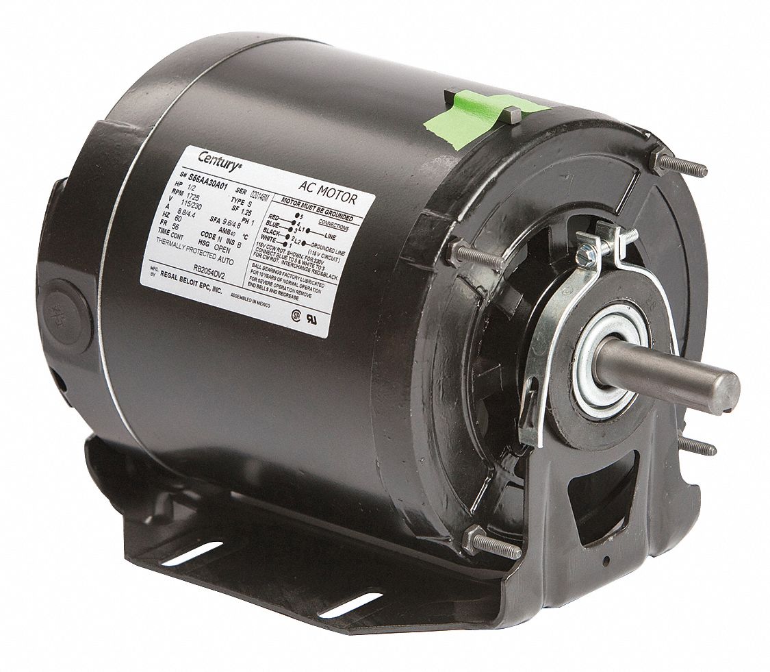 CENTURY Belt Drive Motor, 1/2 HP, SplitPhase, Nameplate RPM 1,725, No