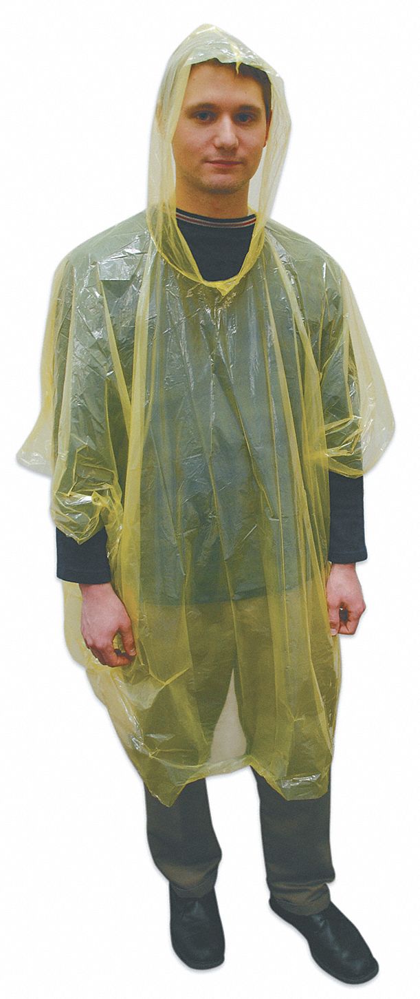 HONEYWELL NORTH Disposable Rain Poncho, Yellow, Polyethylene, Fits