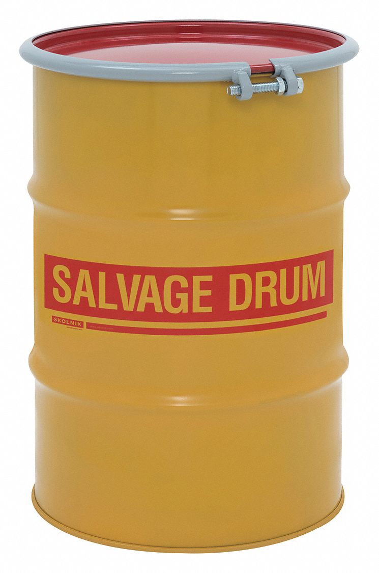 GRAINGER APPROVED 30 gal Yellow Steel Open Head Transport Drum 5ERJ3