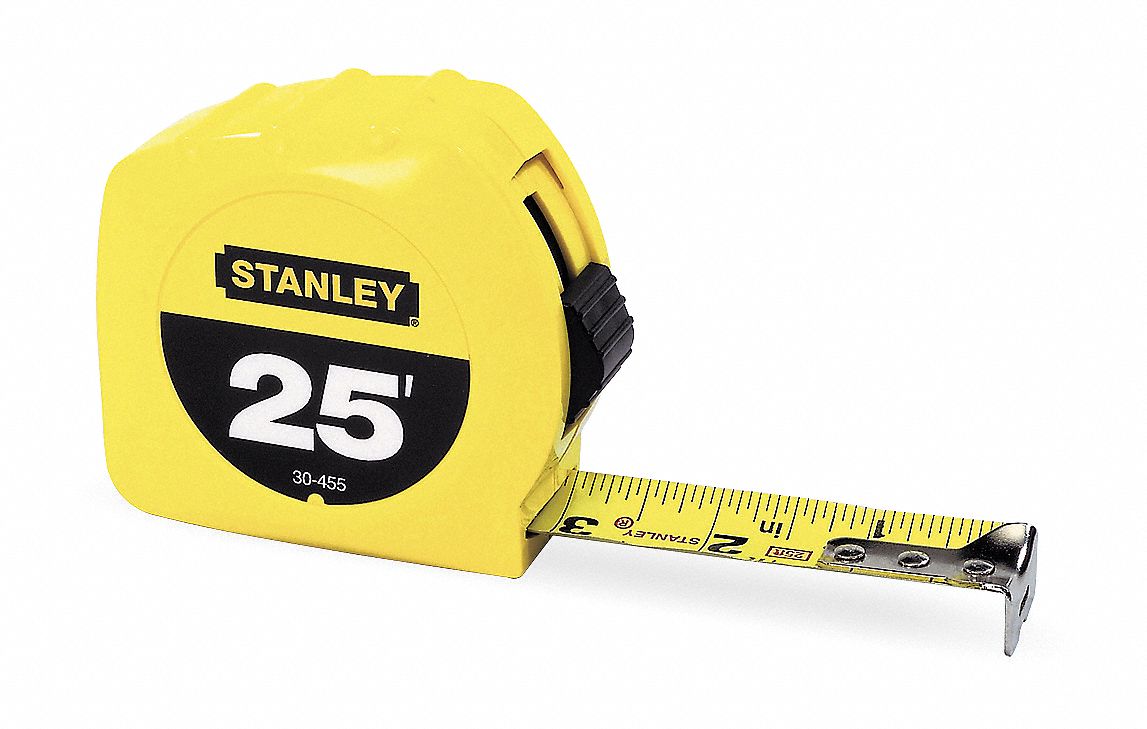 STANLEY Tape Measure 25 ft Blade Lg, 1 in Blade Wd, in/ft, Closed, ABS