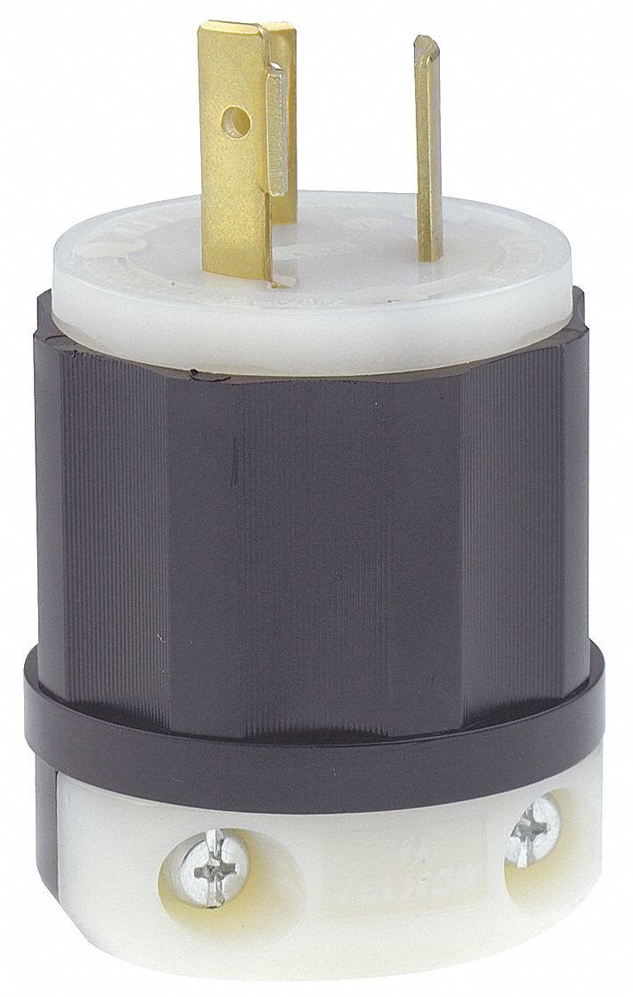 LEVITON Locking Plug Industrial, 20A Amps, NEMA L720P, 277VAC, 2 Poles, Black/White 792T46
