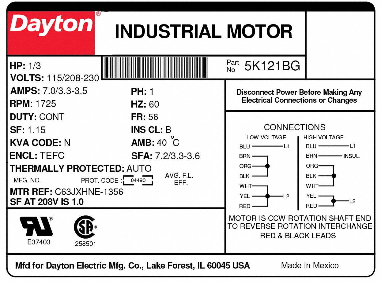 DAYTON General Purpose Motor: Totally Enclosed Fan-Cooled, Rigid Base