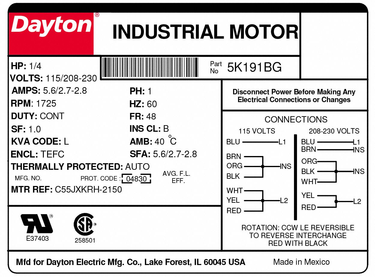 DAYTON General Purpose Motor: Totally Enclosed Fan-Cooled, Rigid Base