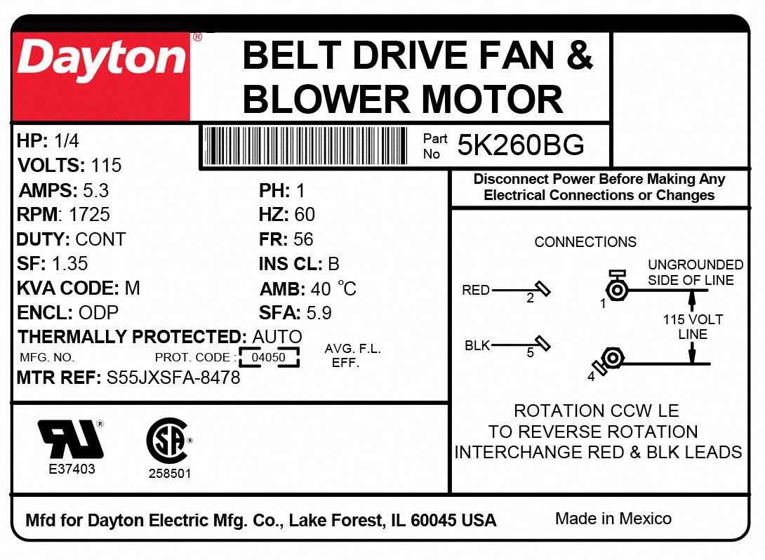 DAYTON Belt Drive Motor: 1 Speed, Open Dripproof, Cradle Base Mount, 1/