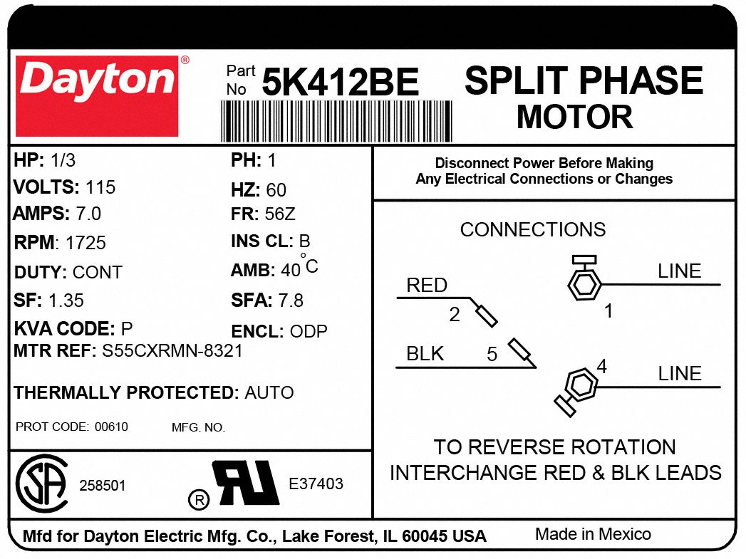 DAYTON General Purpose Motor: Open Dripproof, Rigid Base Mount, 1/3 HP
