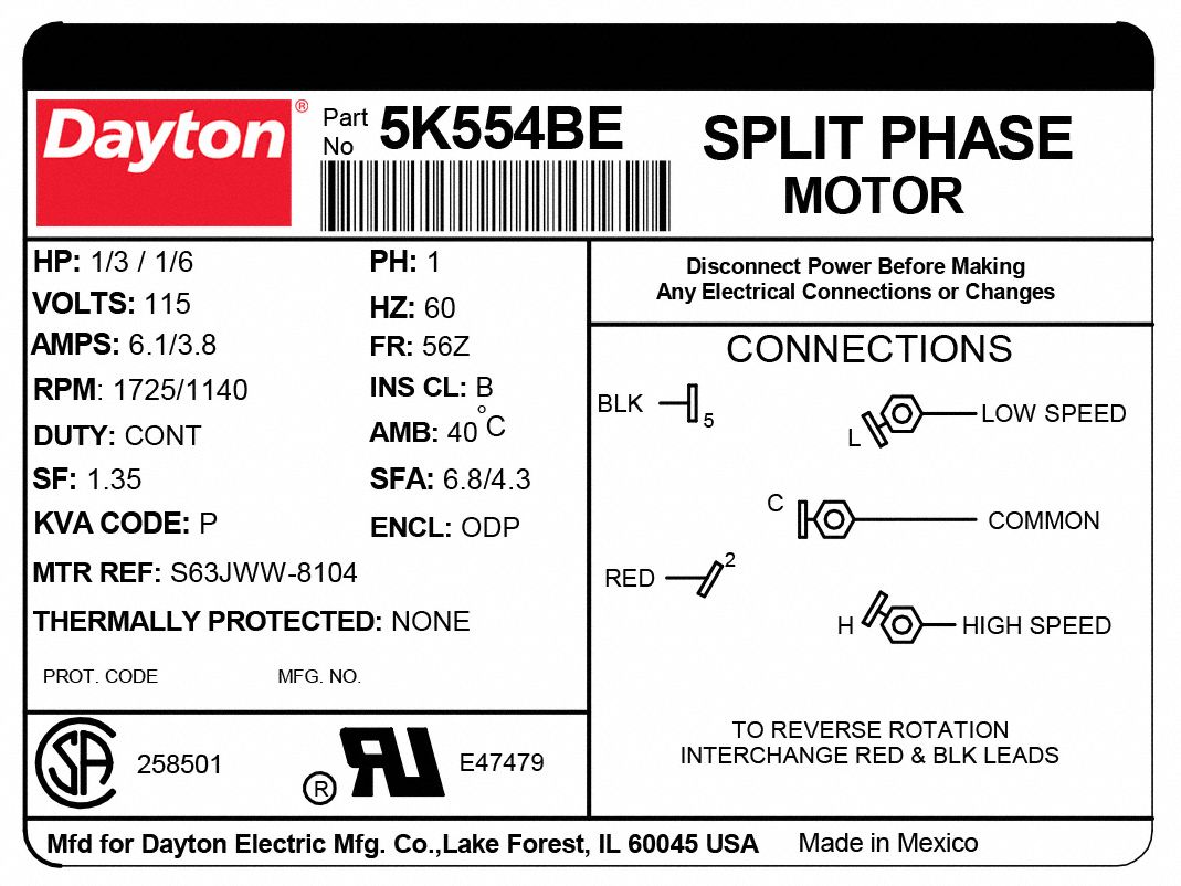 DAYTON General Purpose Motor: Open Dripproof, Cradle Base Mount, 1/3, 1