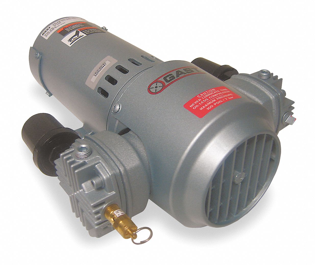 GAST 1/3 hp HP Piston Air Compressor, 12V DC, 100/100 Max. PSI Cont