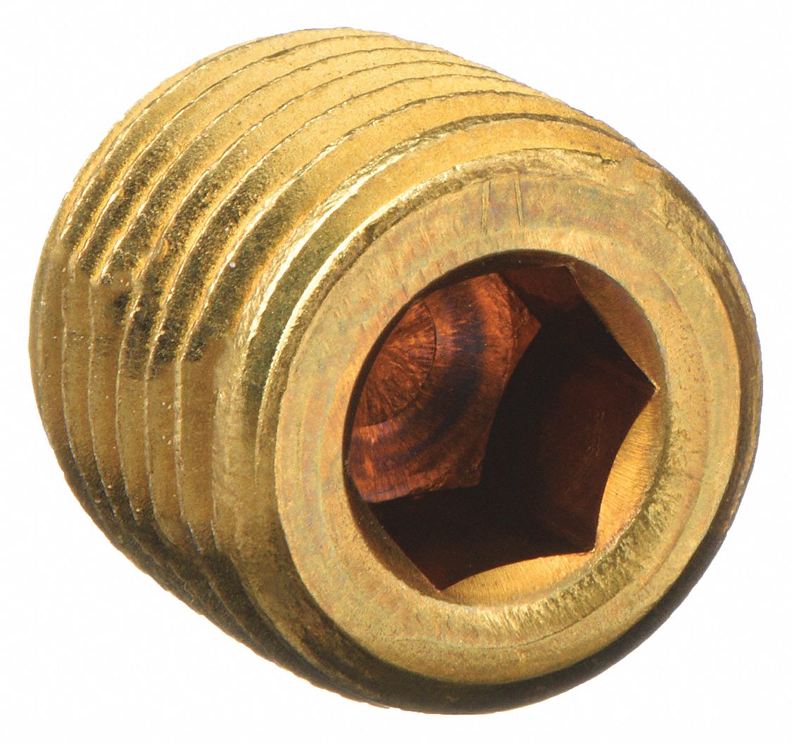 Brass, 1/4 in Fitting Pipe Size, Countersink Plug 5KNG0219P4 Grainger