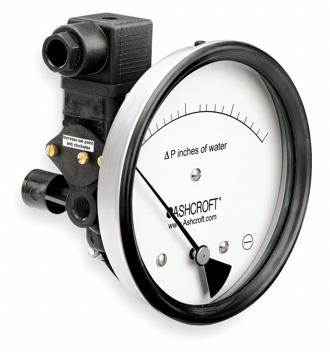ASHCROFT, 0 to 3 in wc, Dual InLine or Back, Differential Pressure