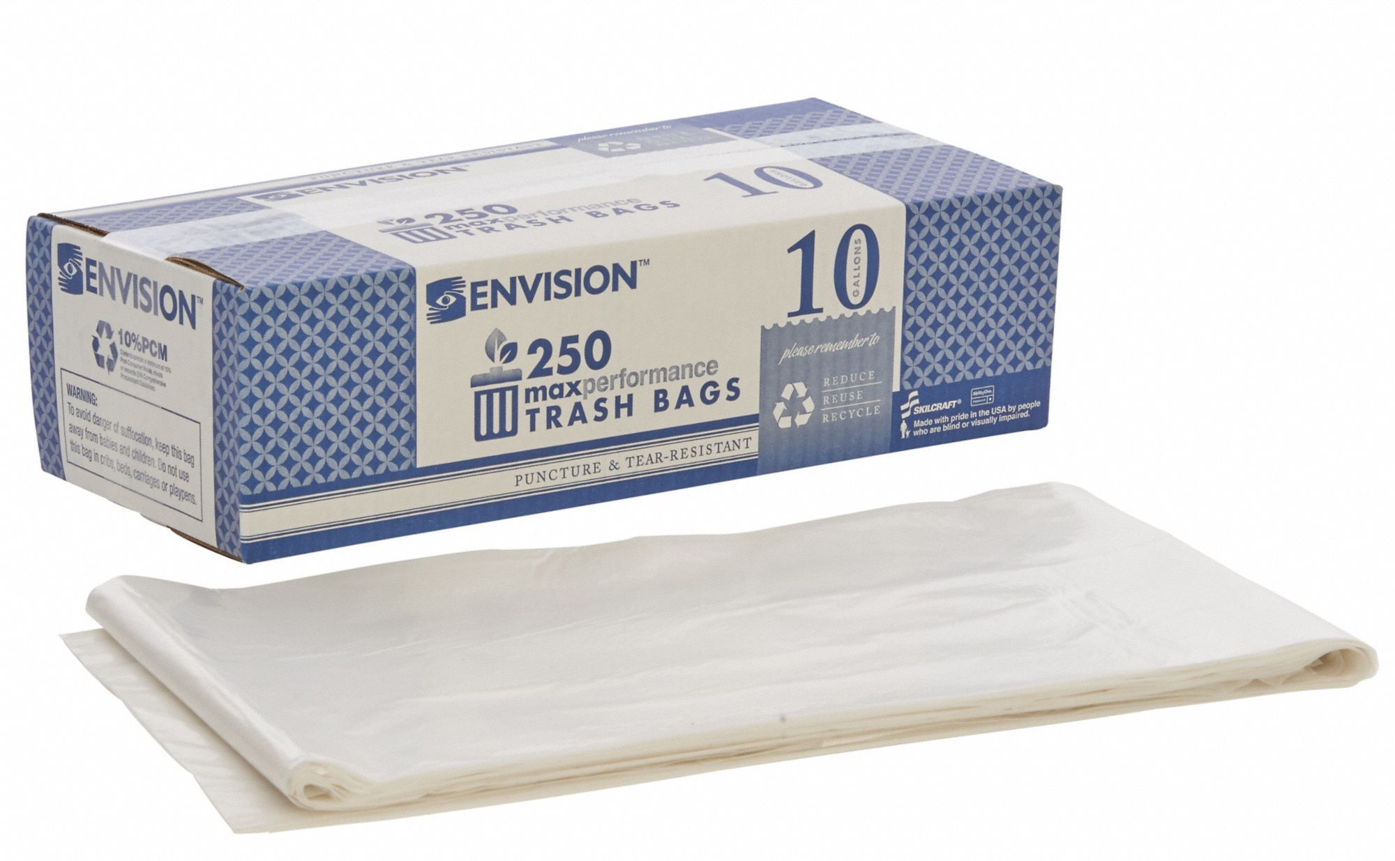 ABILITY ONE Trash Bag, 10 gal, LLDPE, Flat Pack, Clear, PK 250 5LH348105011958730 Grainger