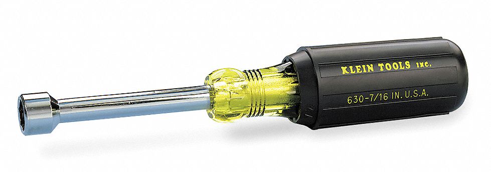 KLEIN TOOLS 7/16" Alloy Steel Nut Driver, Yellow with Black Grip