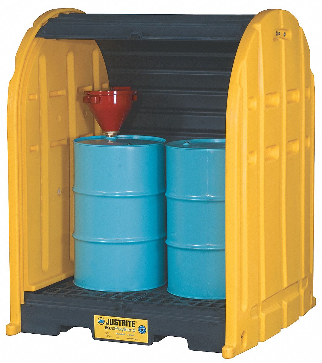 JUSTRITE, For 2 Drums, 67 gal Spill Capacity, Covered Drum Spill