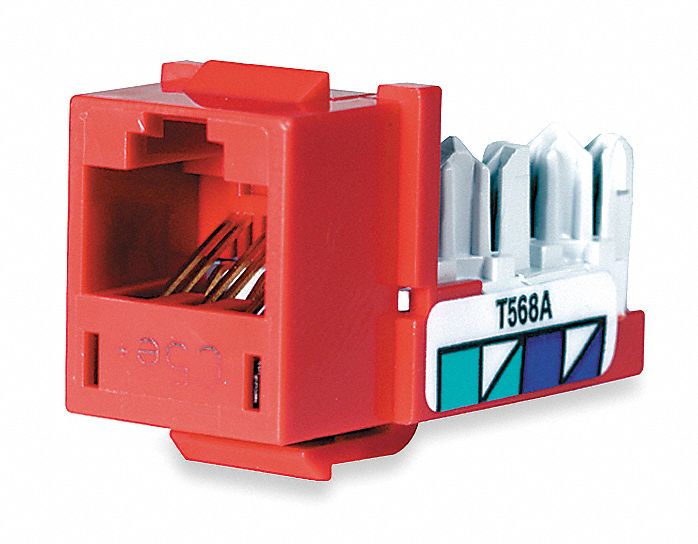 HUBBELL PREMISE WIRING Modular Jack, Red, Plastic, Series Standard, Cable Type CAT5e 5LV64