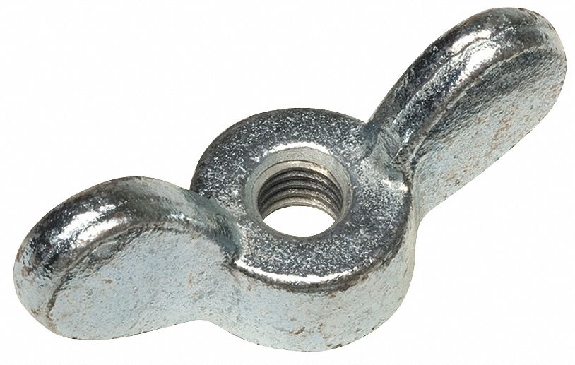 GRAINGER APPROVED 1/2"13 Wing Nut, Zinc Plated Finish, Grade 2 Malleable Iron, Right Hand, PK10