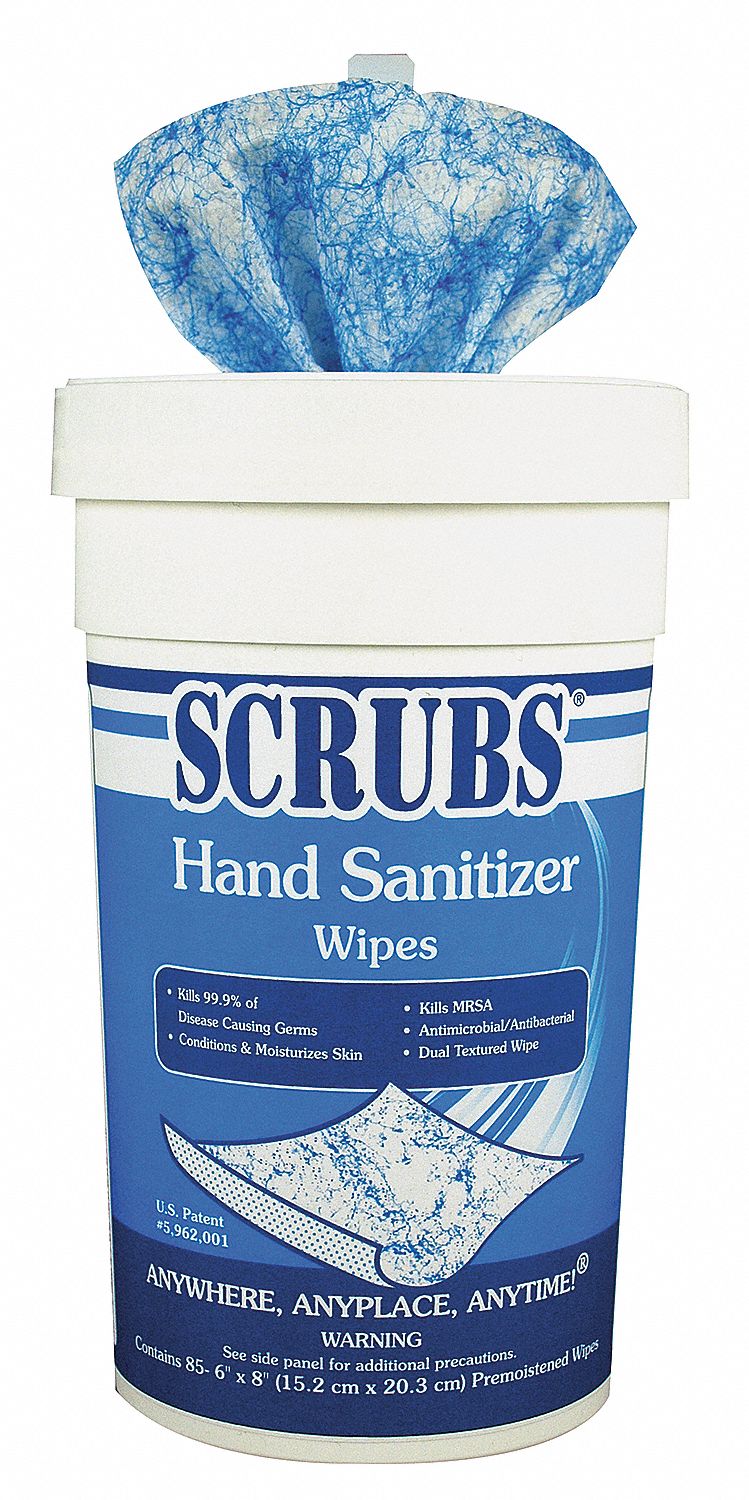 SCRUBS Hand Sanitizer Wipes Canister, Wipes, 6 in x 8 in Sheet Size