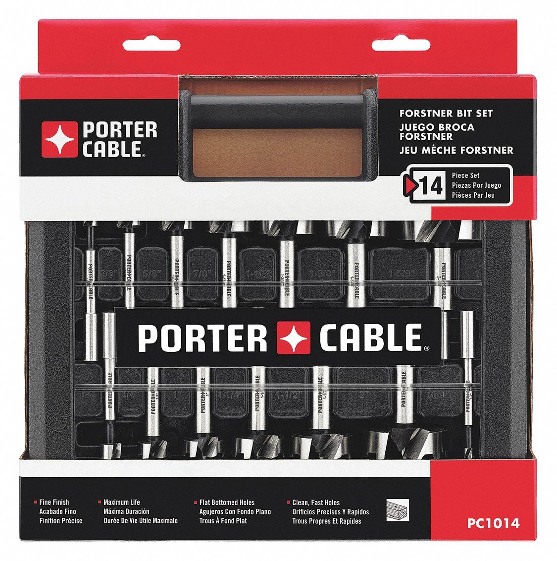 PORTER CABLE 14PC. Forstner Forstner Drill Bit Set, 1/4 in, 3/8 in, 1/