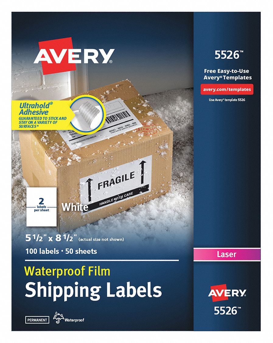 AVERY, 5526, White, Laser Label 5NHH5727825526 Grainger
