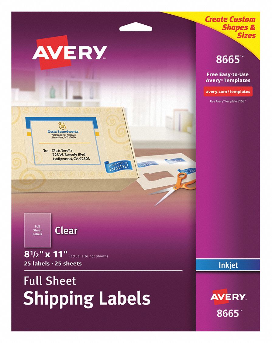 AVERY, 8,665 Avery Template , Clear, Inkjet Label 5NHK6727828665