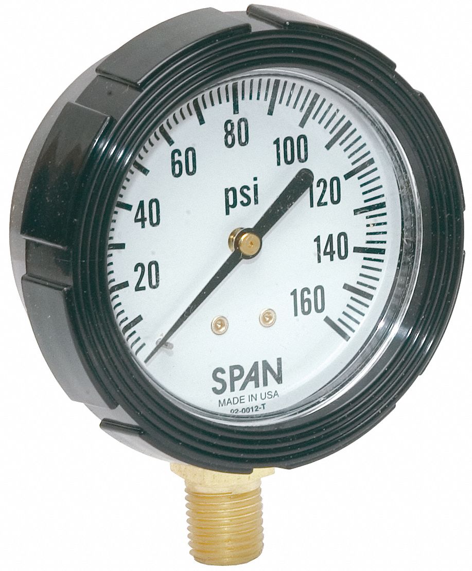 SPAN Pressure Gauge, 0 to 160 psi Range, 1/4 in NPT, +/1.00 Gauge