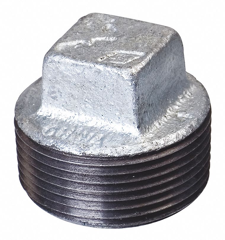 GRAINGER APPROVED Galvanized Malleable Iron Square Head Plug, 2" Pipe