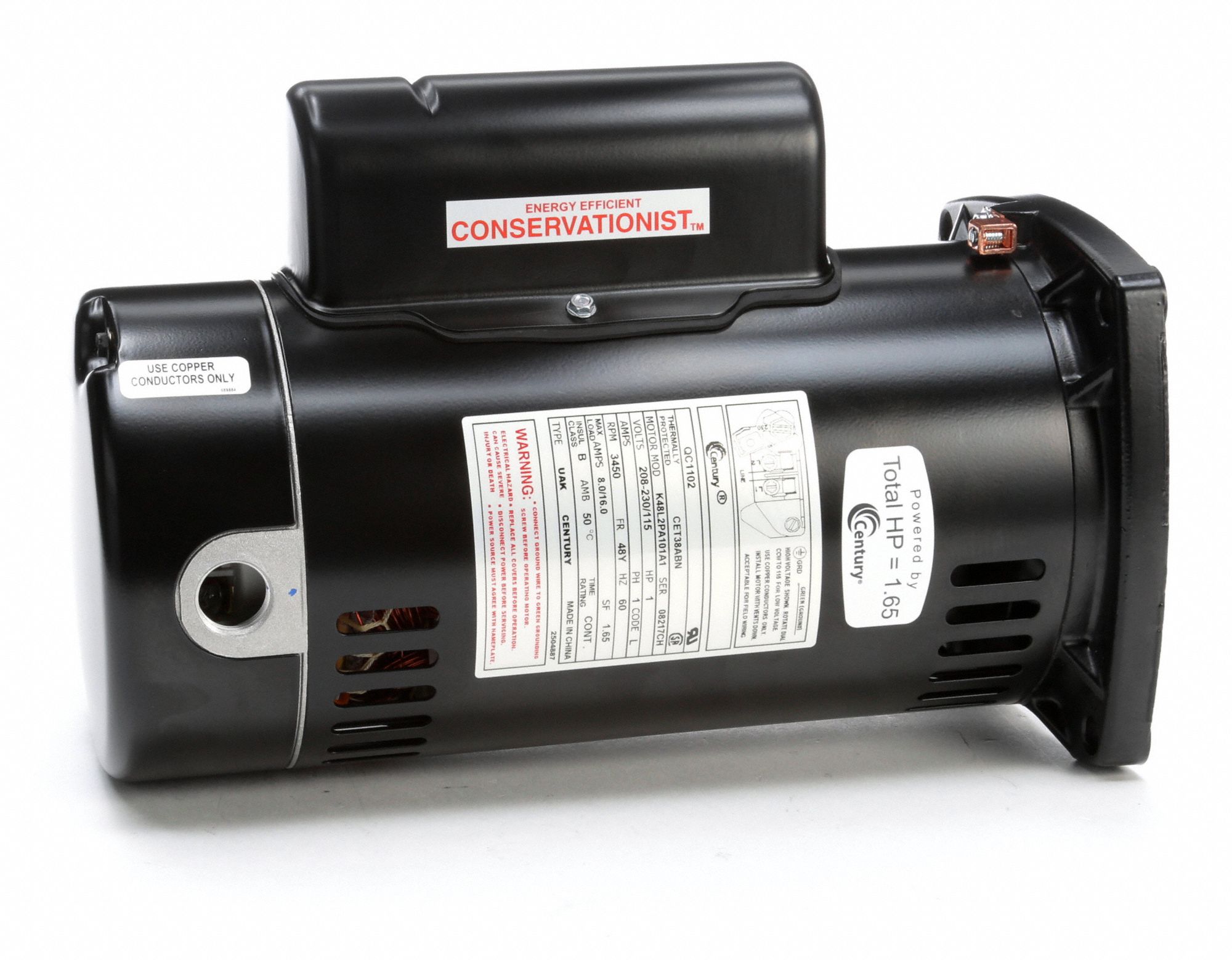 CENTURY Pool Pump Motor, 1 HP, CapacitorStart/Run, Nameplate RPM 3,450, 48Y Frame 5PB84