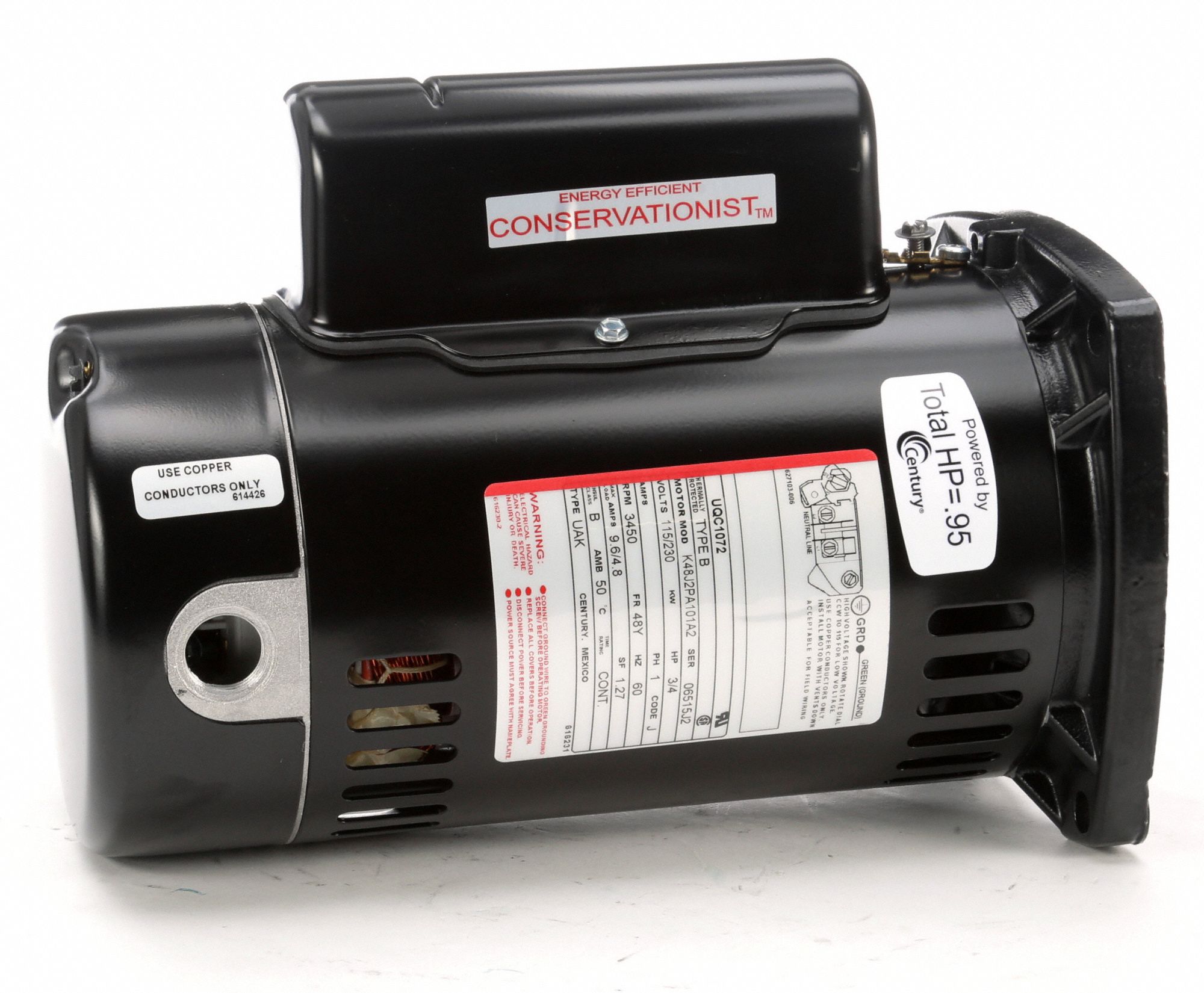 CENTURY 3/4 HP Square Flange Pool Pump Motor, CapacitorStart/Run, 3450