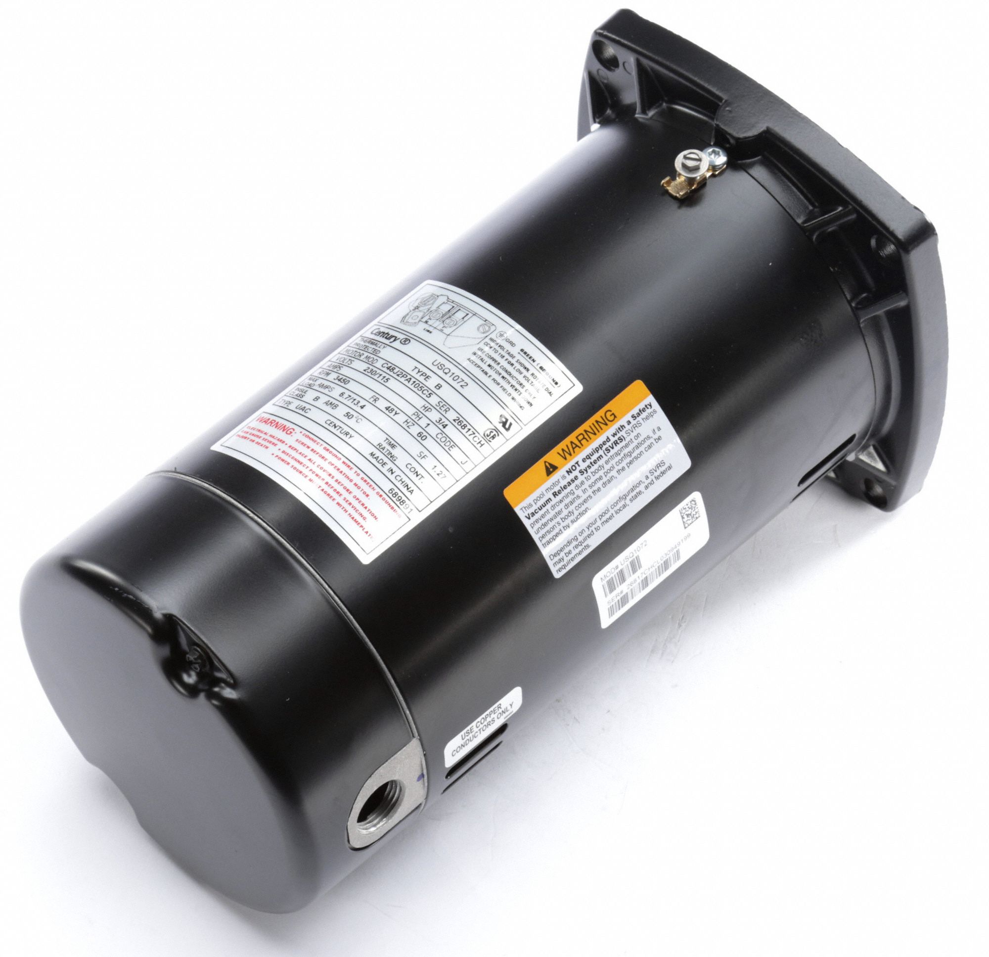 CENTURY 3/4 HP Square Flange Pool Pump Motor, CapacitorStart, 3450 Nameplate RPM, 115/230