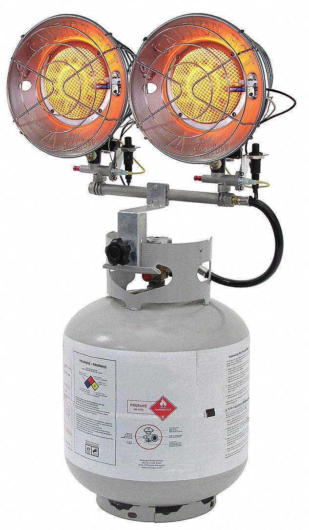DAYTON Portable Gas TankTop Heater, 2 Heads, Circle, Propane, 30,000