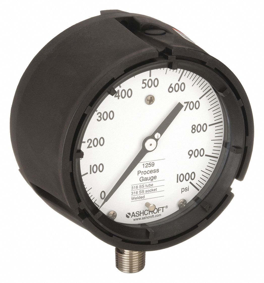 ASHCROFT, 0 to 1,000 psi, 4 1/2 in Dial, Process Pressure Gauge 5RYC1451259SD04L1000 Grainger