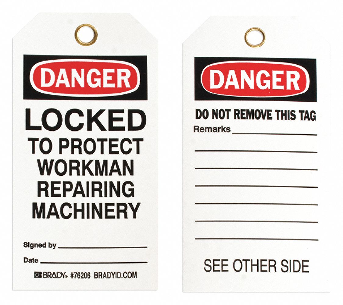 BRADY Danger Tag, Polyester, Locked to Protect Workman, 5 3/4 in x 3 in