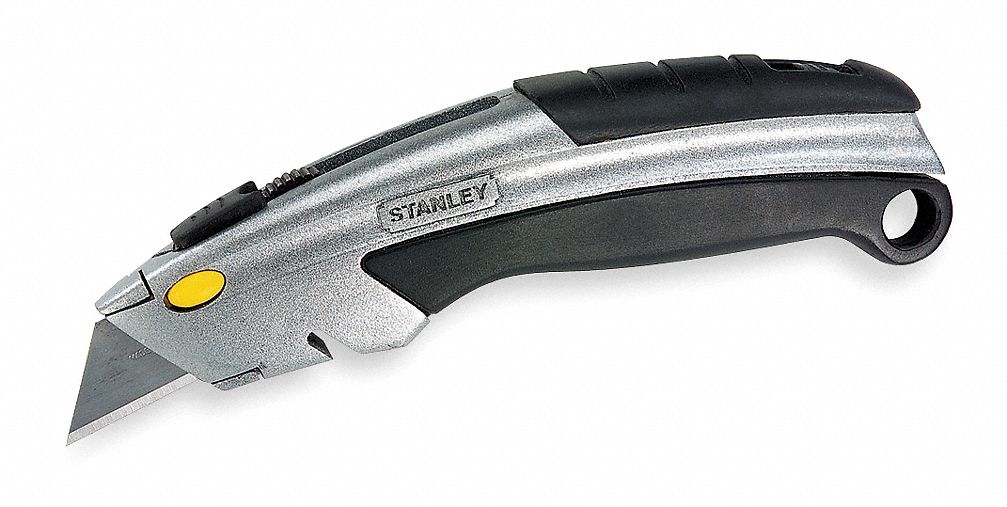 STANLEY Black/Silver,Carbon Steel Utility Knife,6 5/8 in Overall Length