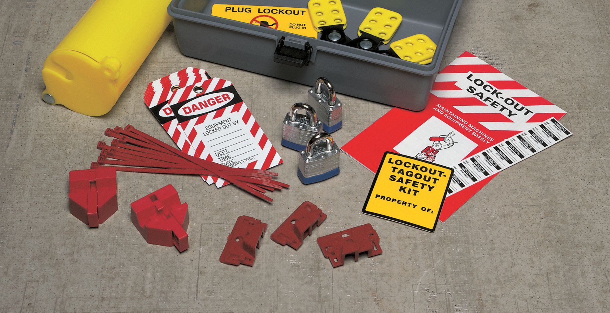 BRADY Portable Lockout Kit, Filled, Electrical Lockout, Tool Box, Gray