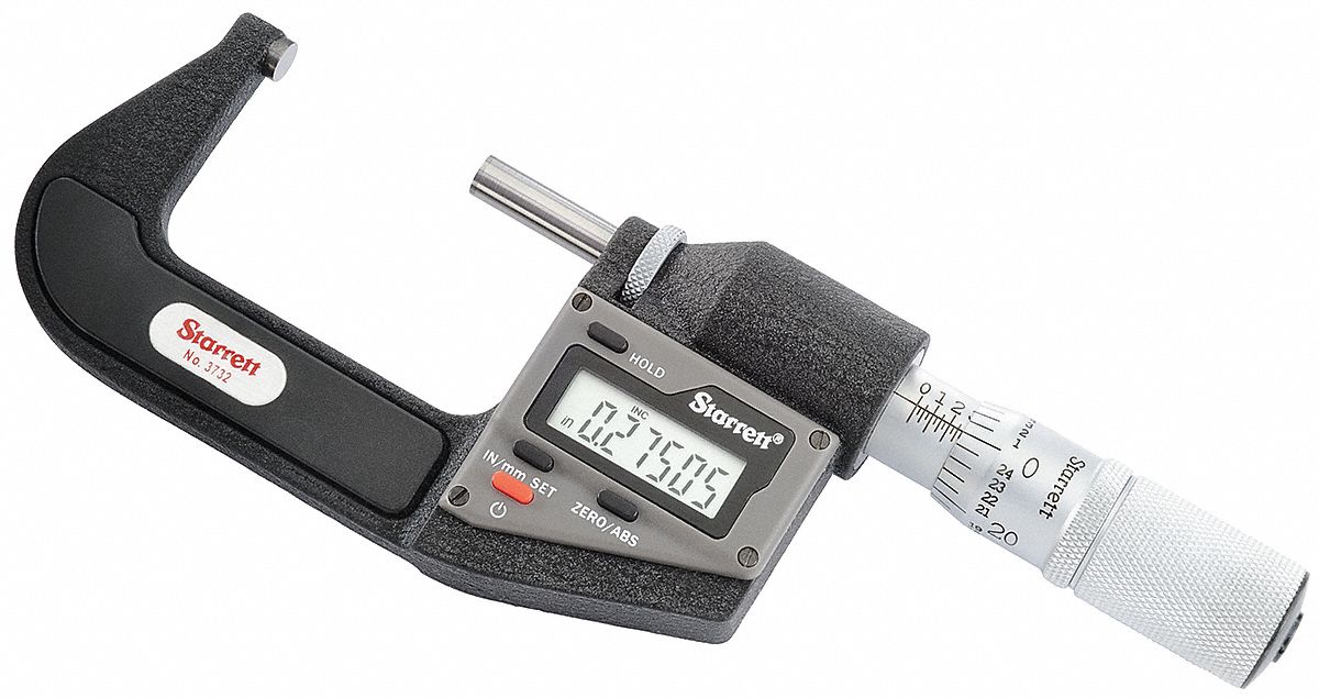STARRETT Friction Thimble Electronic Digital Micrometer, 1 to 2 in/25.4