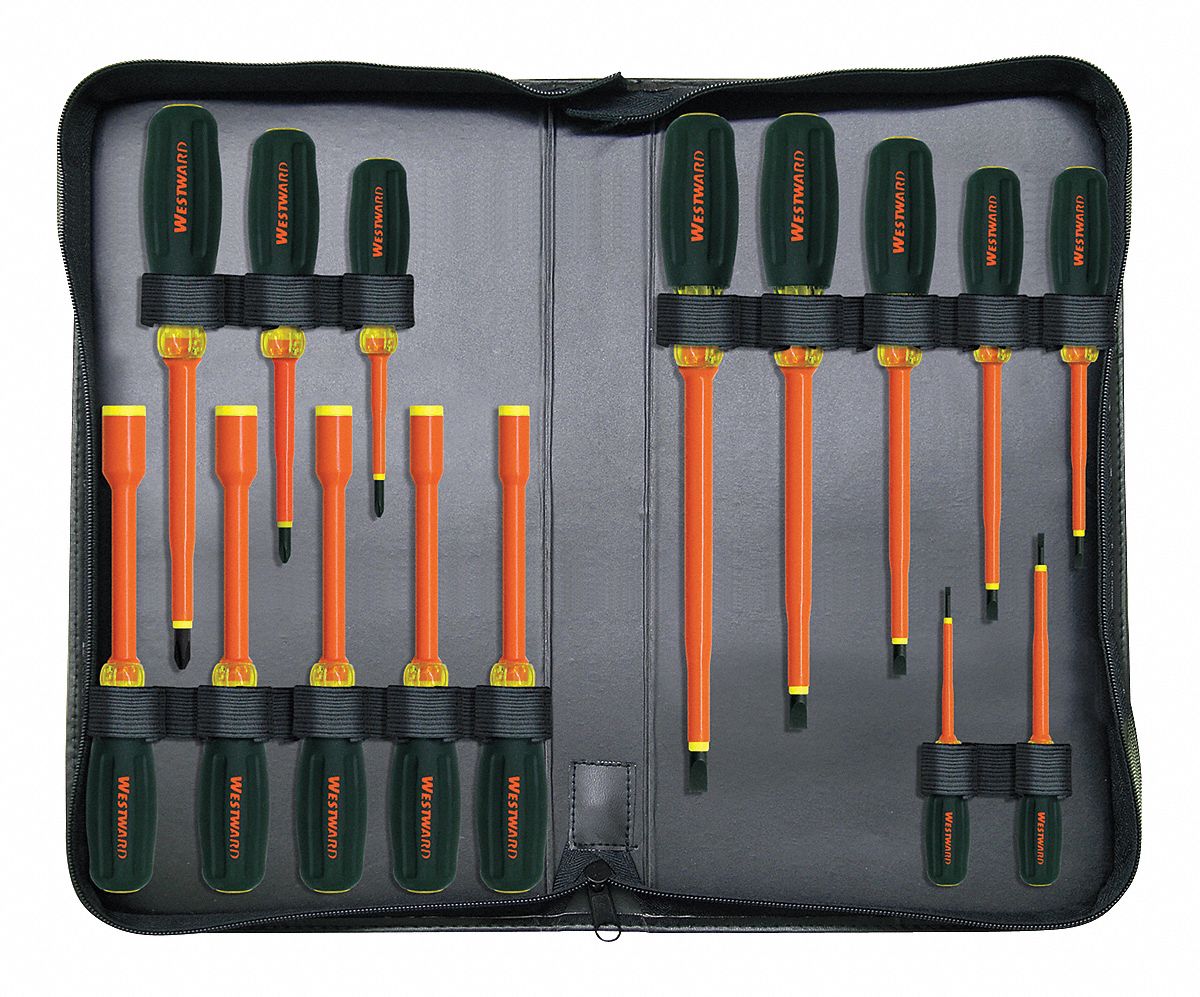 WESTWARD, 15 Pieces, Phillips/Slotted Tip, Insulated Screwdriver Set