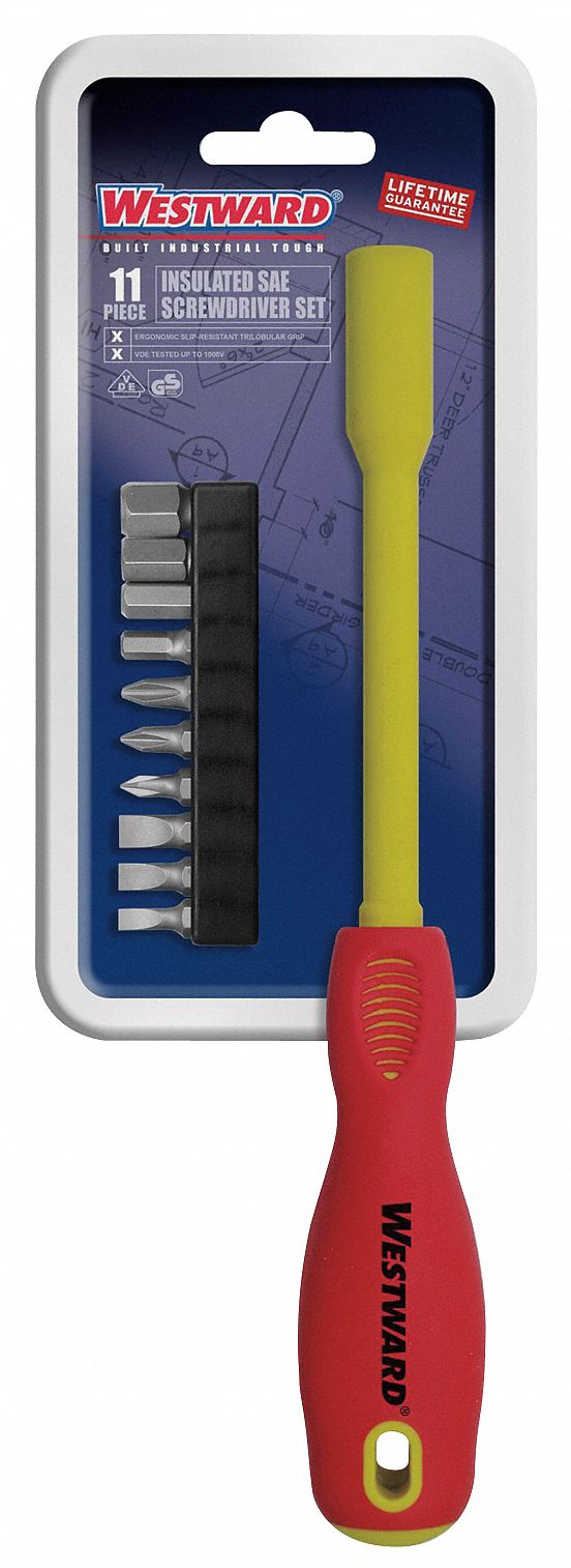 WESTWARD Insulated MultiBit Screwdriver Set 11Pc., 10in1