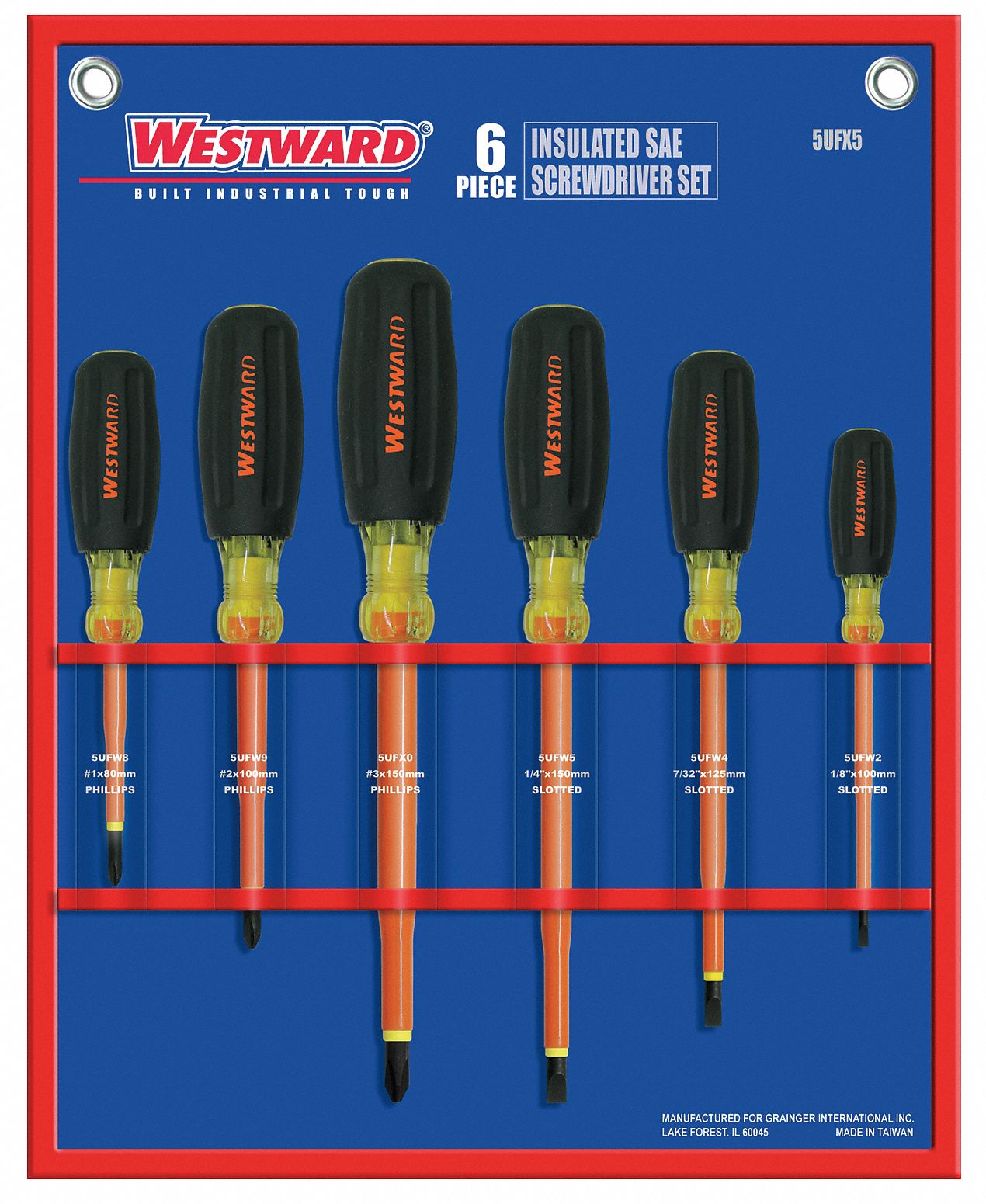 WESTWARD Insulated Screwdriver Set, Assorted, Number of Pieces 6